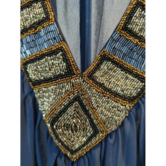 Umgee Sheer Beaded Dolman Sleeve Navy Blue Size S Blouse V-Neck - Picture 5 of 5